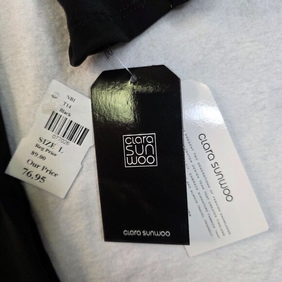 Clara Sunwoo Tunic Large V Neck Black Mesh Ruched Sleeves Chic Fall Top - Picture 2 of 8